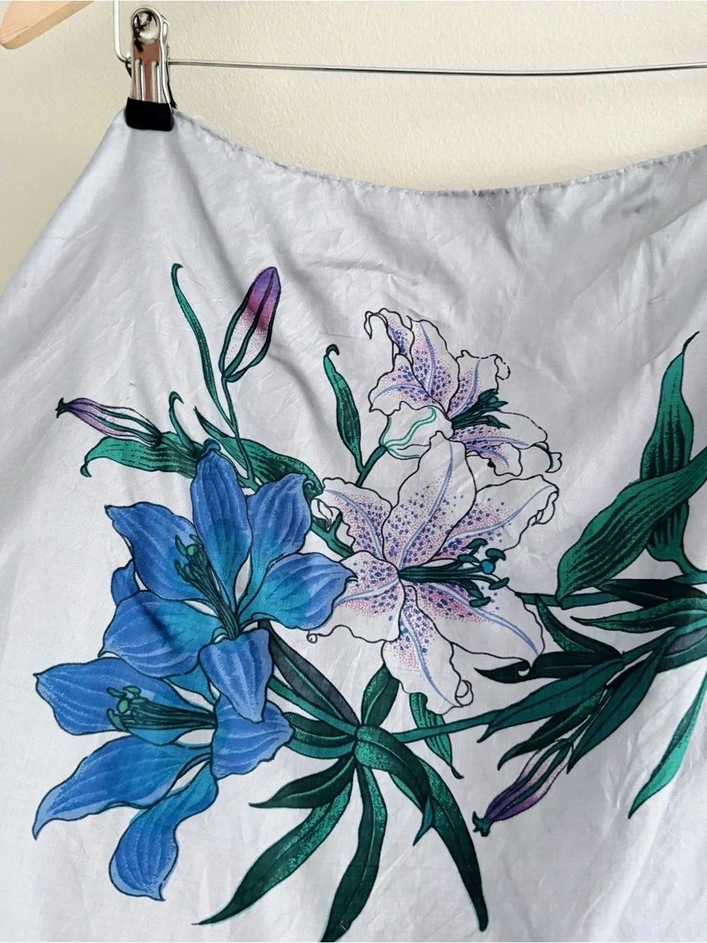 Vintage Silk Silvery Blue Gray Floral Square Scarf